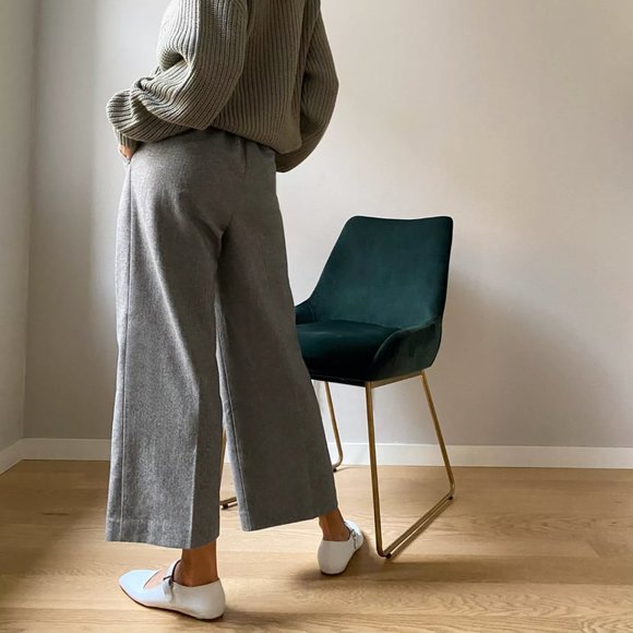 Aritzia Wilfred Dark Grey Herringbone Easy Pant High-Rise Wool Cashmere Trousers - Picture 2 of 15